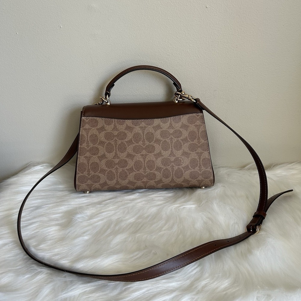 Coach Eliza Brown Signature Canvas Leather Shoulder Bag Excellent - Picture 3 of 11